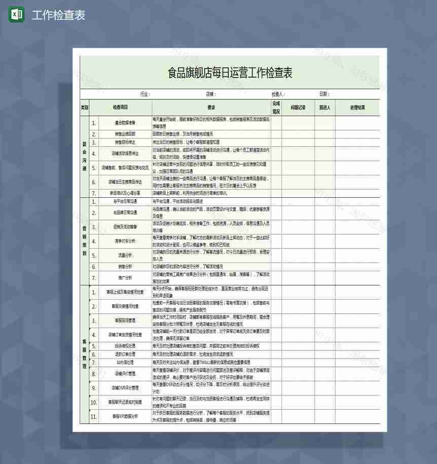 旗舰店每日运营工作检查表Excel模板-1