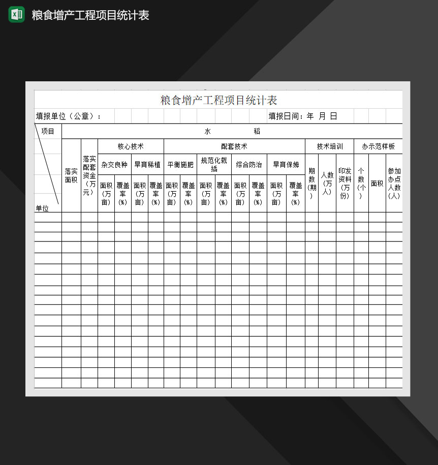 粮食增产工程项目统计表Excel模板