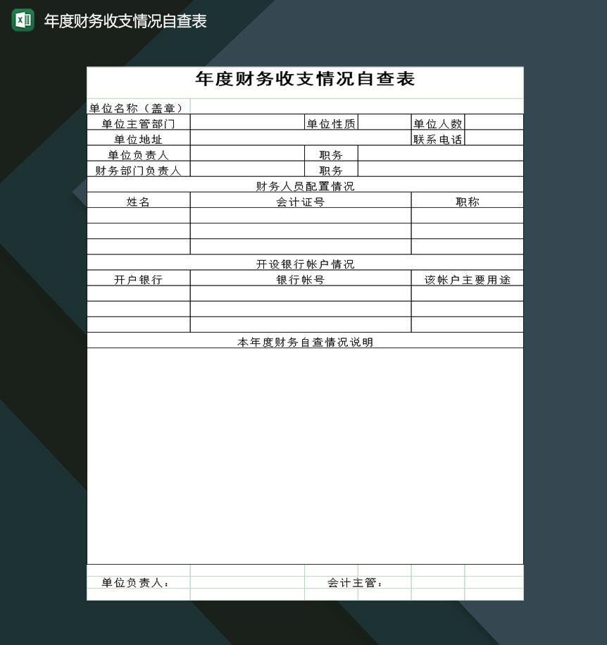公司年度财务收支情况自查自纠表格Excel模板