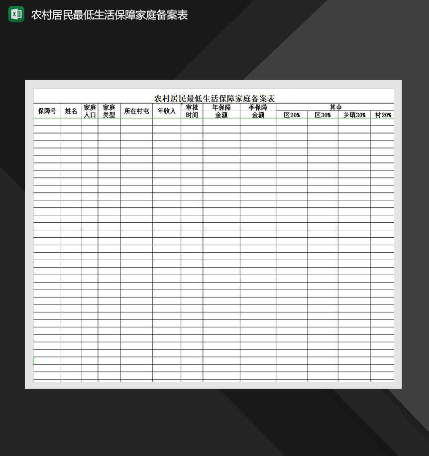 农村居民最低生活保障家庭备案表Excel模板