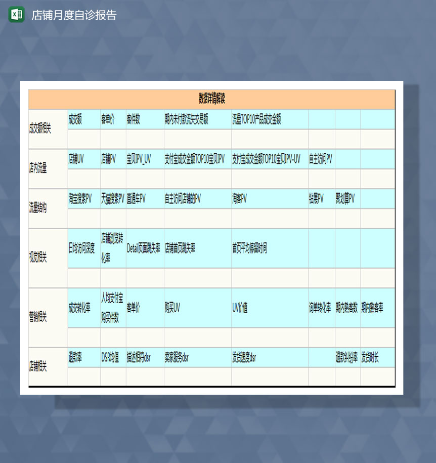 店铺月度自诊报告Excel模板
